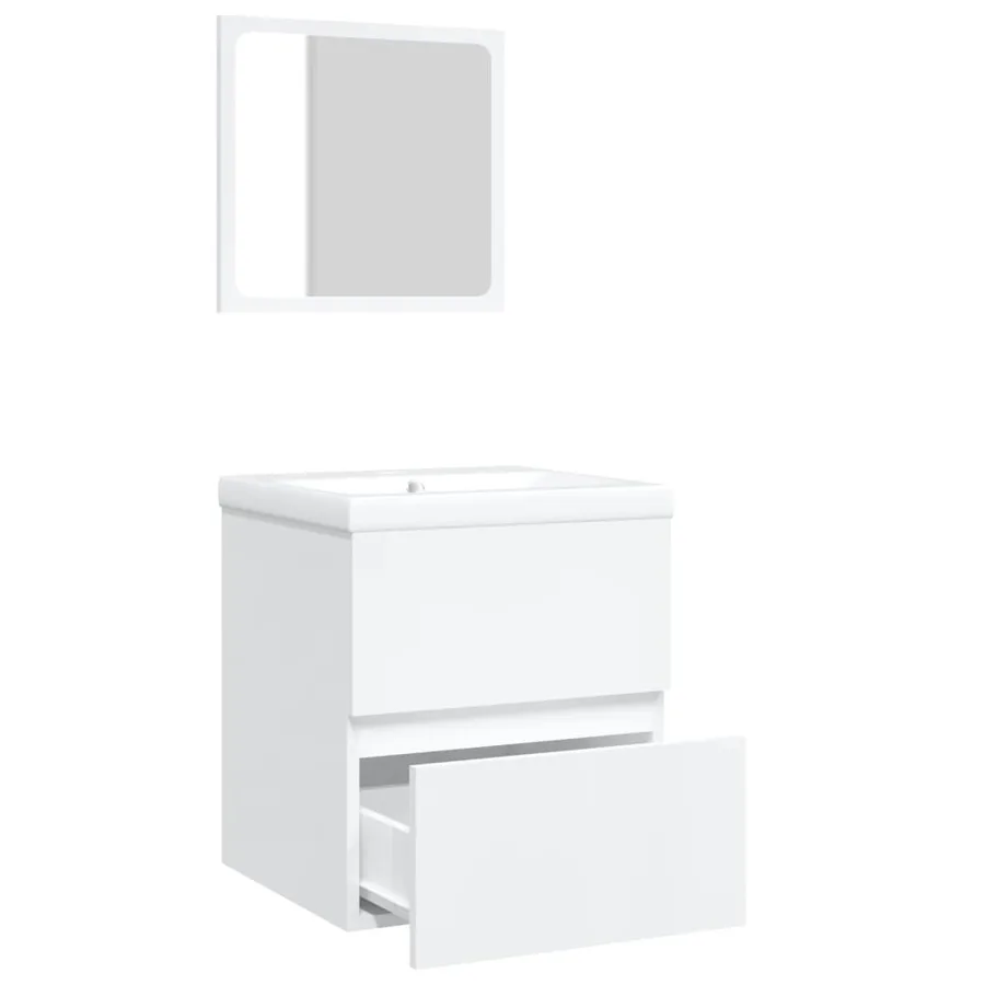Armoire lavabo de salle de bain avec bassin et miroir Blanc - 6