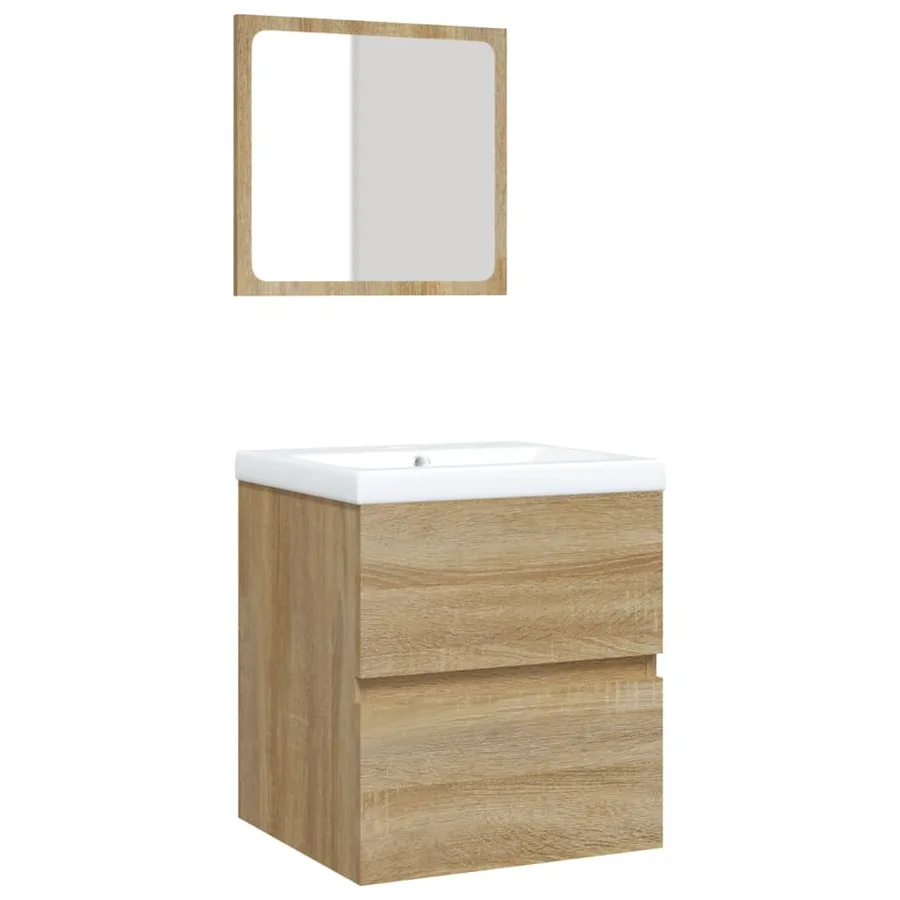 Armoire lavabo de salle de bain bassin et miroir Chêne sonoma - 2