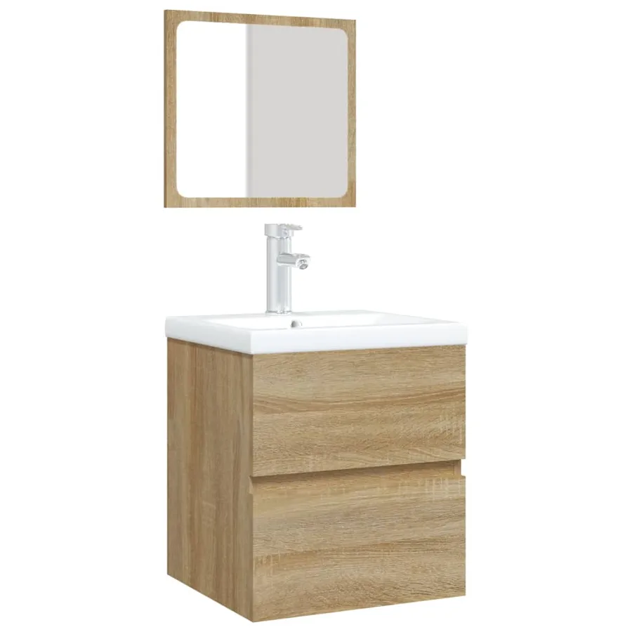 Armoire lavabo de salle de bain bassin et miroir Chêne sonoma - 3
