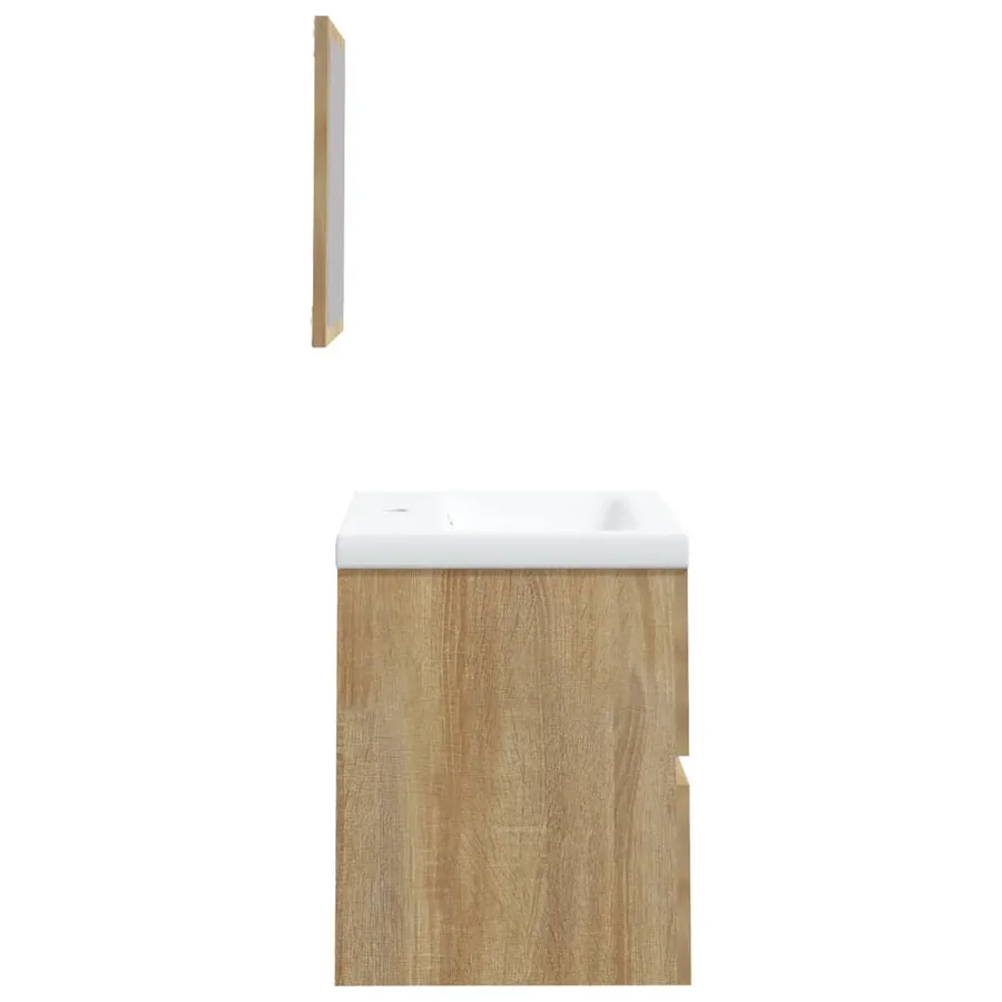 Armoire lavabo de salle de bain bassin et miroir Chêne sonoma - 5
