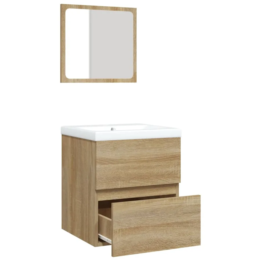 Armoire lavabo de salle de bain bassin et miroir Chêne sonoma - 6
