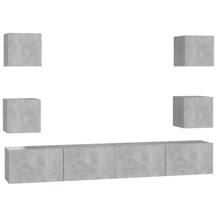 Ensemble de meubles TV 6 pcs Gris béton Bois d'ingénierie - 2
