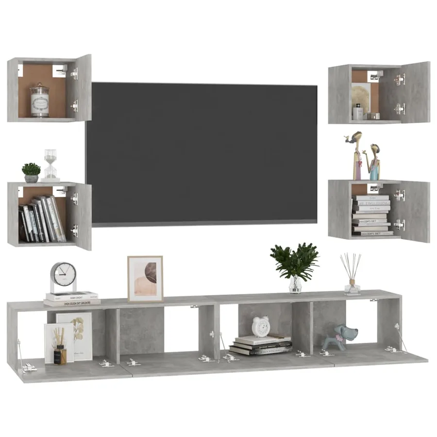 Ensemble de meubles TV 6 pcs Gris béton Bois d'ingénierie - 3