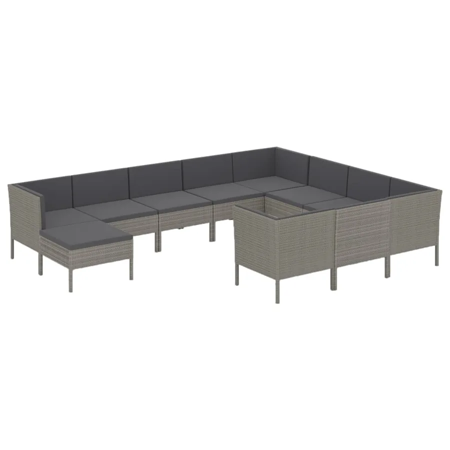 Salon de jardin 11 pcs avec coussins Résine tressée Gris - 2