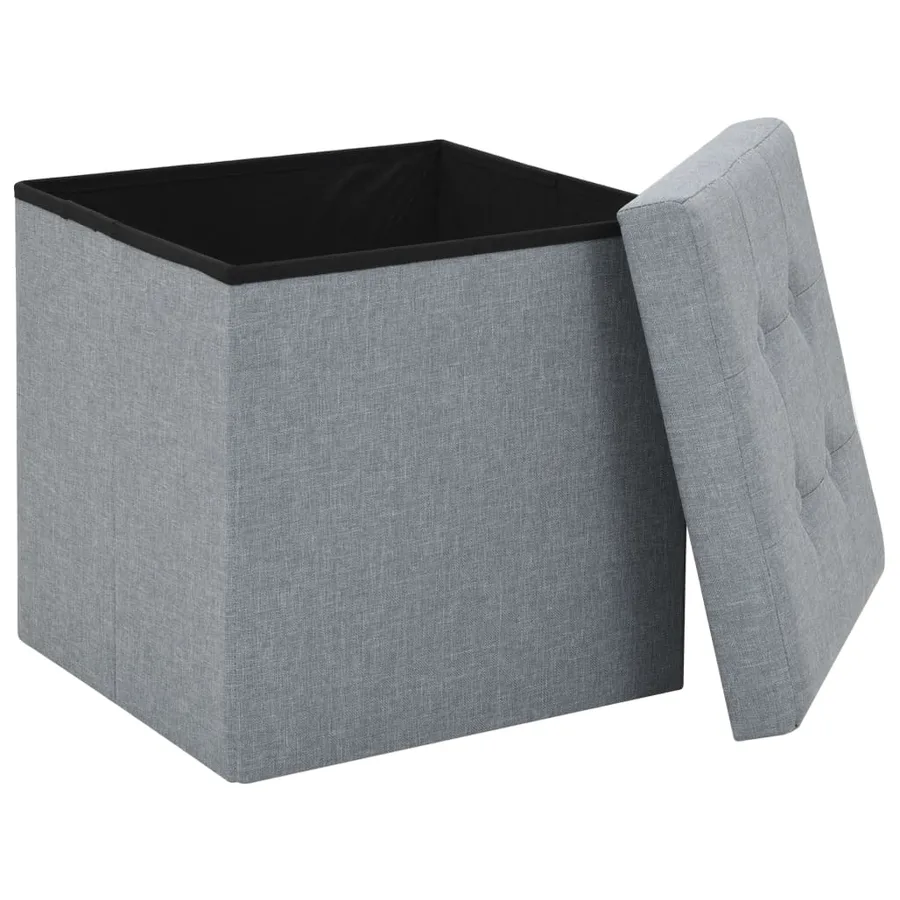 Tabouret de rangement pliable Gris clair Faux lin - 3
