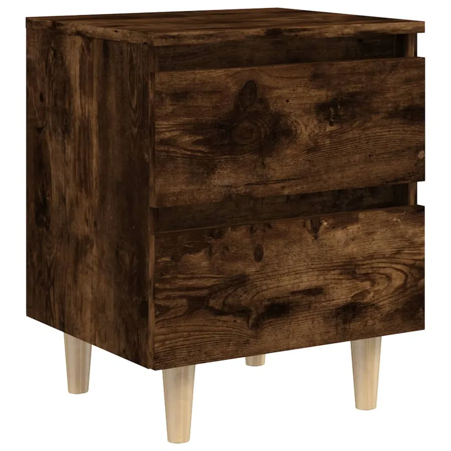 Table de chevet avec pieds en bois Chêne fumé 40x35x50 cm - 2