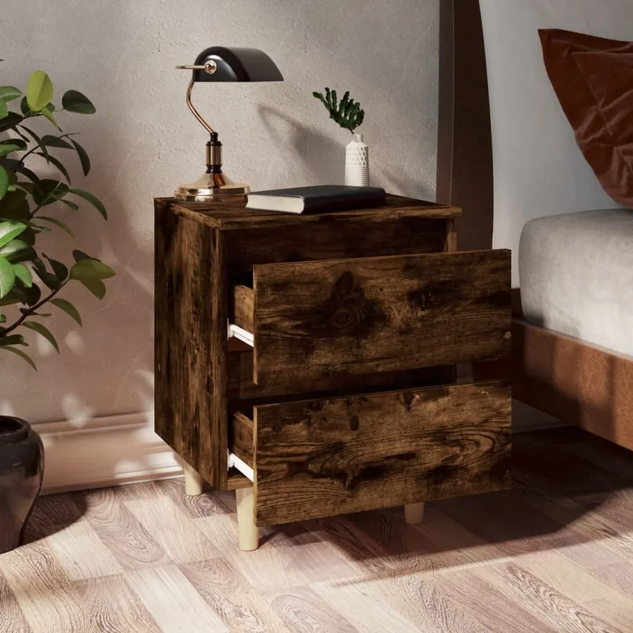Table de chevet avec pieds en bois Chêne fumé 40x35x50 cm - 3