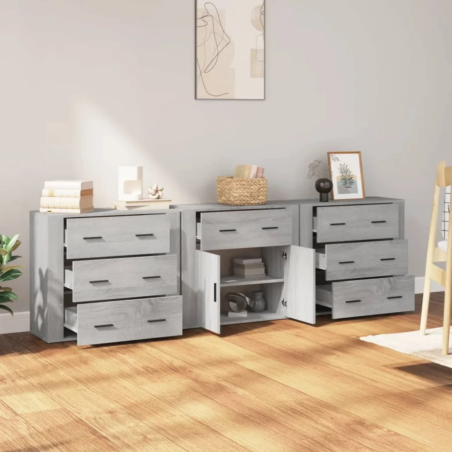 Buffets 3 pcs Sonoma gris Bois d'ingénierie - 3