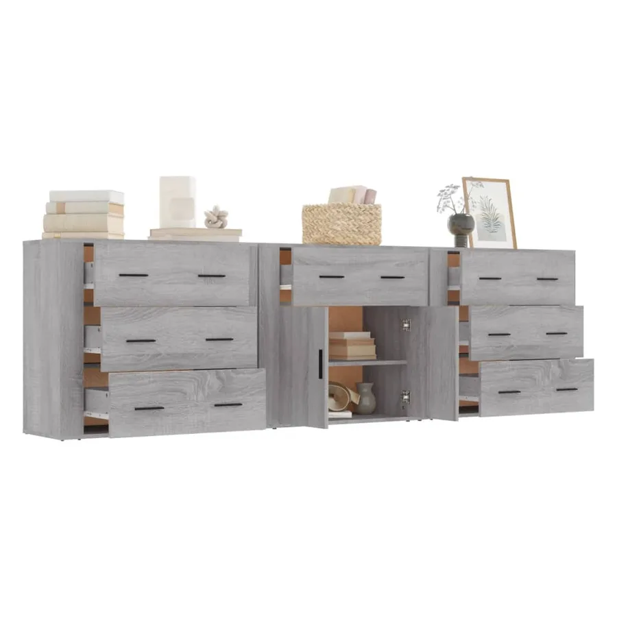 Buffets 3 pcs Sonoma gris Bois d'ingénierie - 4