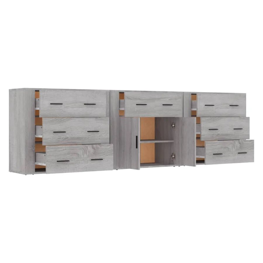 Buffets 3 pcs Sonoma gris Bois d'ingénierie - 5