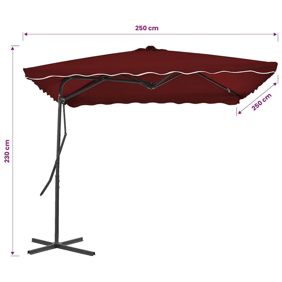 Parasol de jardin et mât en acier rouge bordeaux 250x250x230 cm - 6