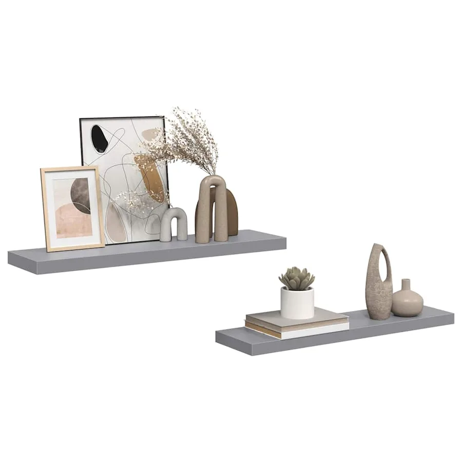 Étagères murales flottantes 2 pcs gris 90x23,5x3,8 cm MDF - 5