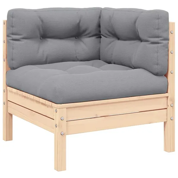 Canapé d'angle de jardin avec coussins gris Bois de pin massif