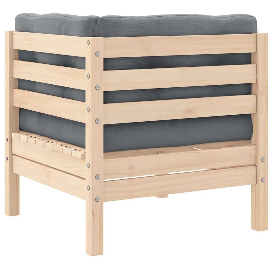 Canapé d'angle de jardin avec coussins gris Bois de pin massif - 3