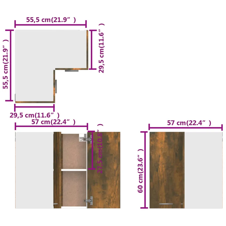 Armoire d'angle suspendue "Lyon" Chêne fumé 57 x 57 x 60 cm Bois d'ingénierie - 9
