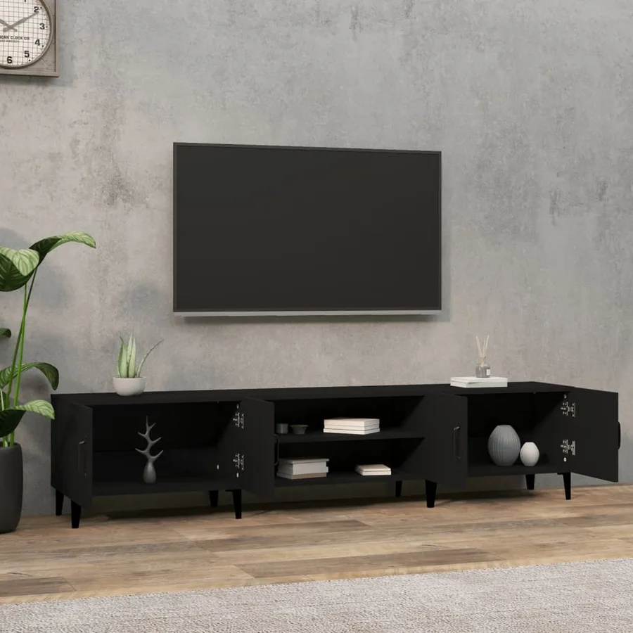 Meuble TV noir 180x31,5x40 cm bois d'ingénierie - 3