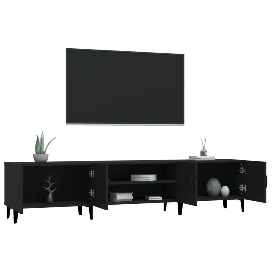 Meuble TV noir 180x31,5x40 cm bois d'ingénierie - 5
