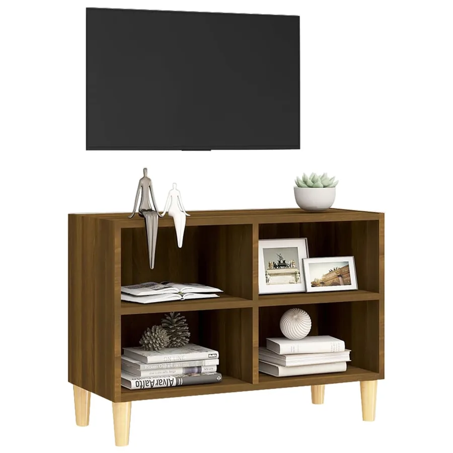 Meuble TV avec pieds en bois massif Chêne marron 69,5x30x50 cm - 5