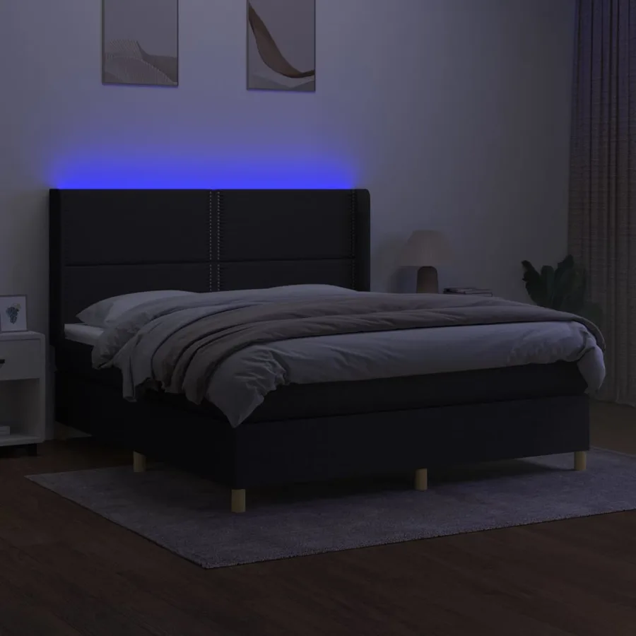 Sommier à lattes de lit matelas et LED Noir 180x200 cm Tissu - 3
