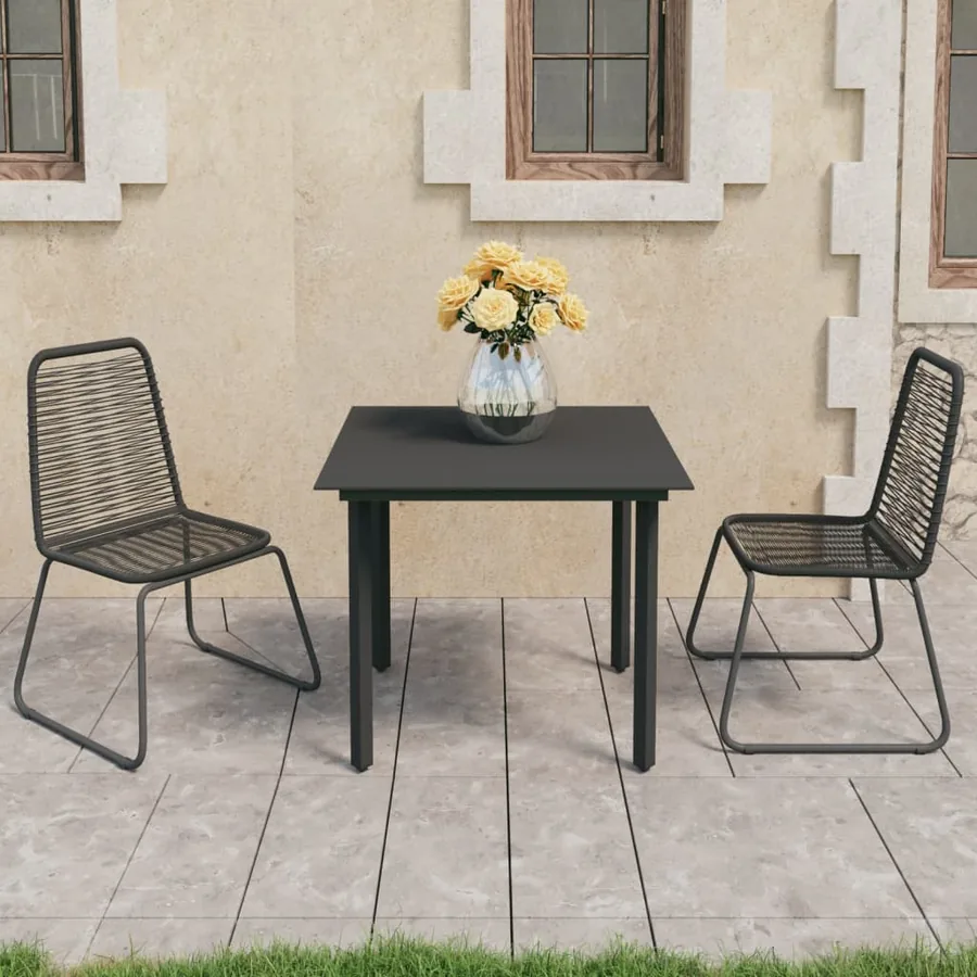 Ensemble à manger de jardin 3 pcs PVC résine tressée noir