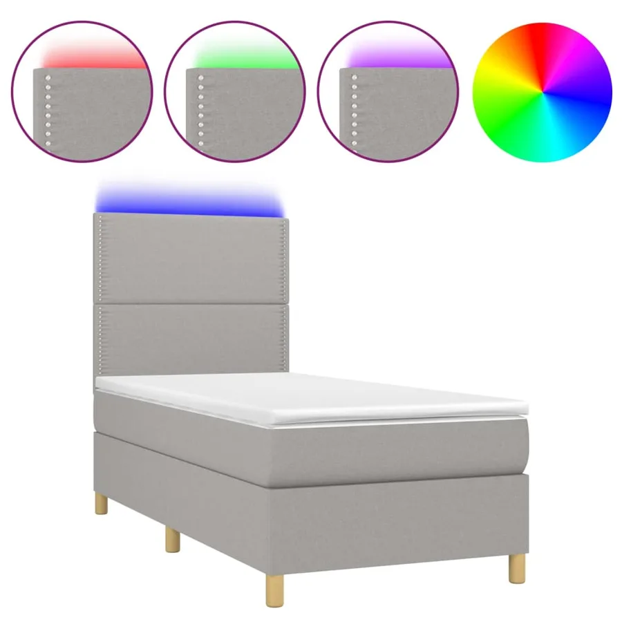 Sommier à lattes de lit avec matelas et LED Gris clair 90x190cm - 2