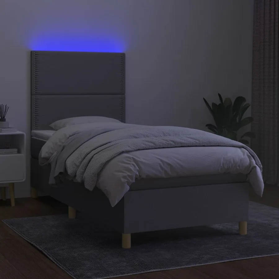 Sommier à lattes de lit avec matelas et LED Gris clair 90x190cm - 4