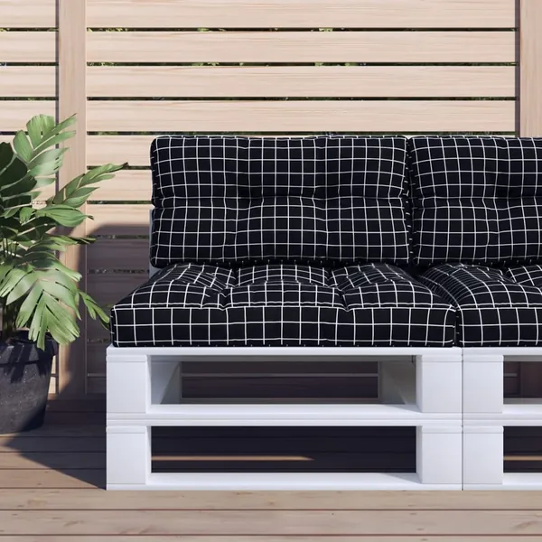 Coussin de palette motif à carreaux noir 80x40x12 cm tissu