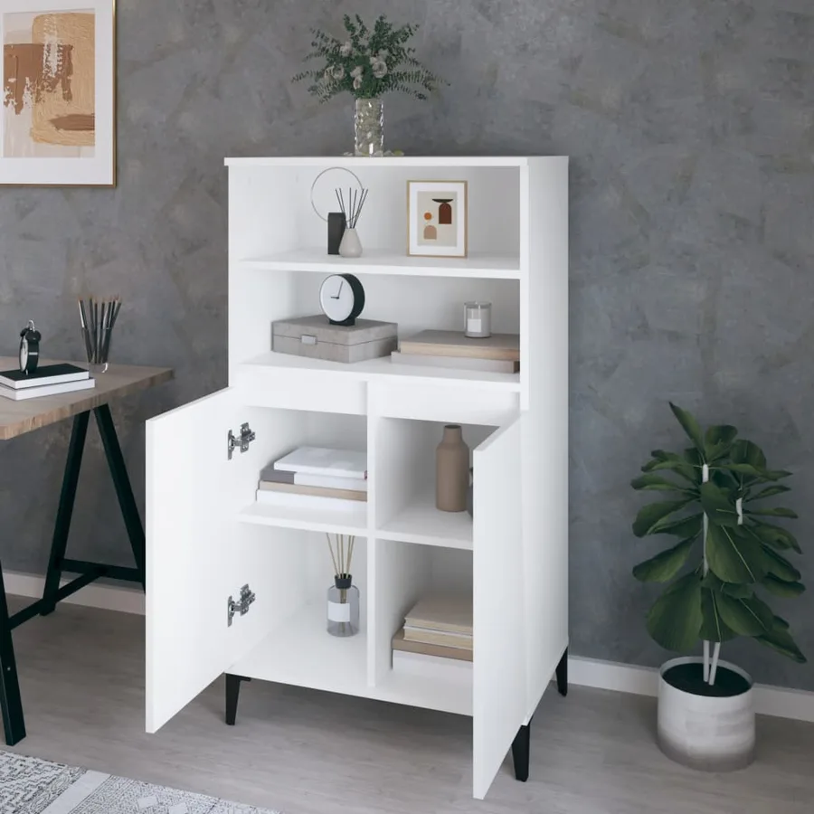 Buffet haut Blanc 60x36x110 cm Bois d'ingénierie - 6
