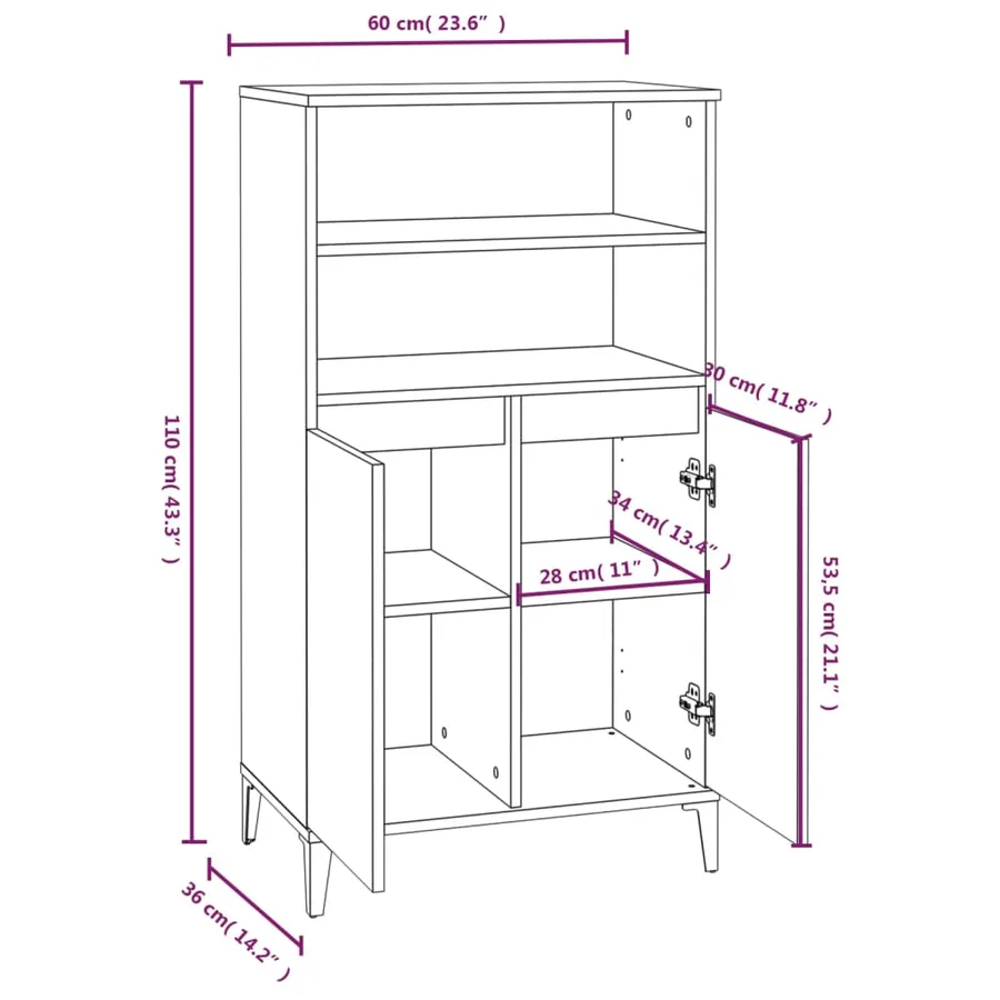 Buffet haut Blanc 60x36x110 cm Bois d'ingénierie - 9