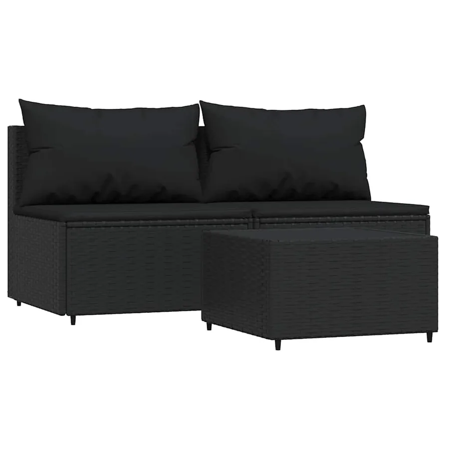 Salon de jardin 3 pcs avec coussins Noir Résine tressée - 2