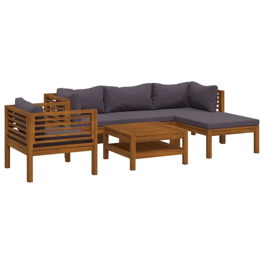 Salon de jardin 6 pcs avec coussin Bois d'acacia solide - 2