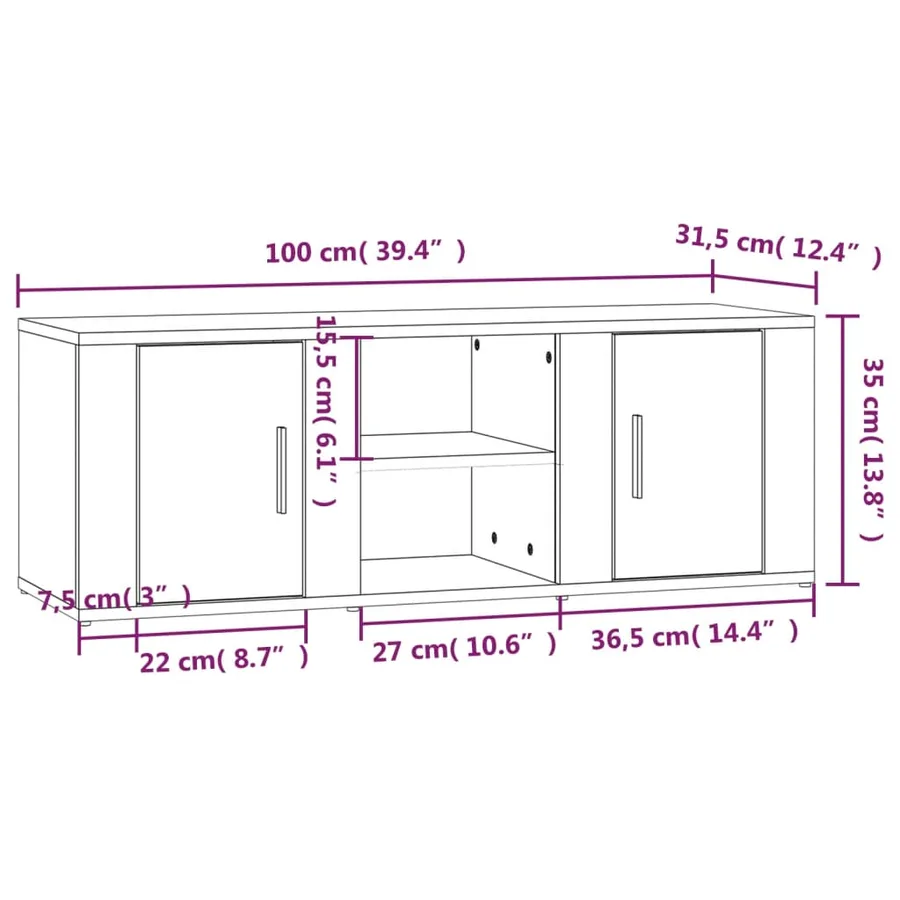 Meuble TV Chêne sonoma 100x31,5x35 cm Bois d'ingénierie - 9