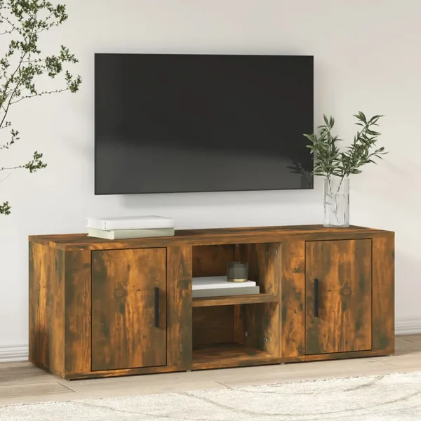 Meuble TV Chêne fumé 100x31,5x35 cm Bois d'ingénierie