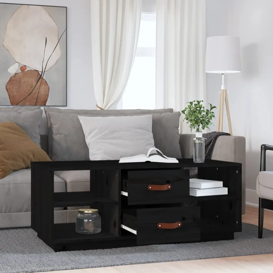 Table basse Noir 100x50x41 cm Bois massif de pin - 3
