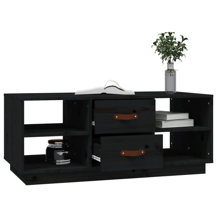 Table basse Noir 100x50x41 cm Bois massif de pin - 4
