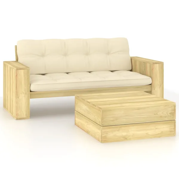 Salon de jardin 2 pcs avec coussins bois de pin imprégné