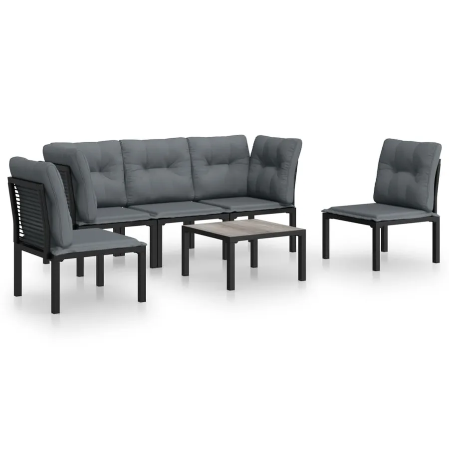 Salon de jardin 6 pcs noir et gris résine tressée - 2