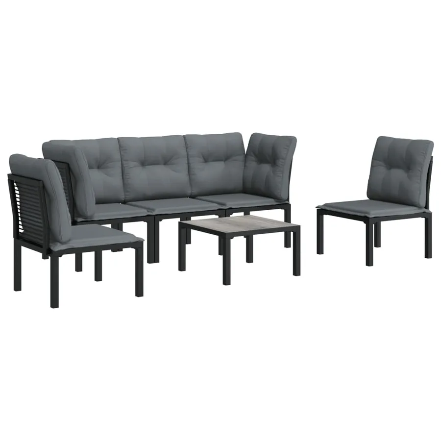 Salon de jardin 6 pcs noir et gris résine tressée - 3