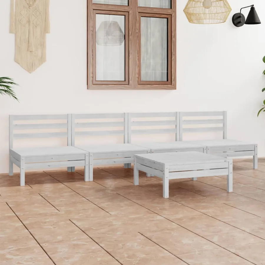Salon de jardin 5 pcs Blanc Bois de pin massif