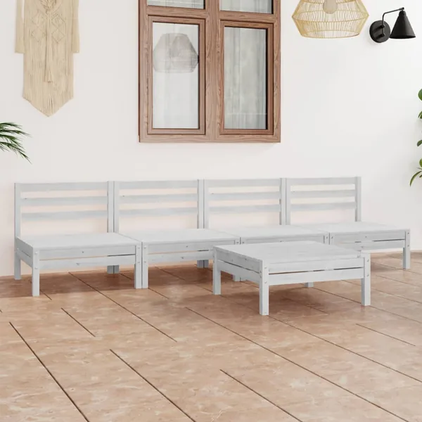 Salon de jardin 5 pcs Blanc Bois de pin massif