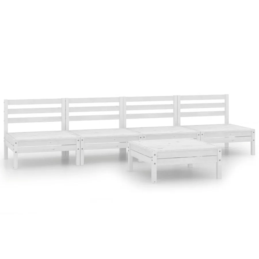 Salon de jardin 5 pcs Blanc Bois de pin massif - 2