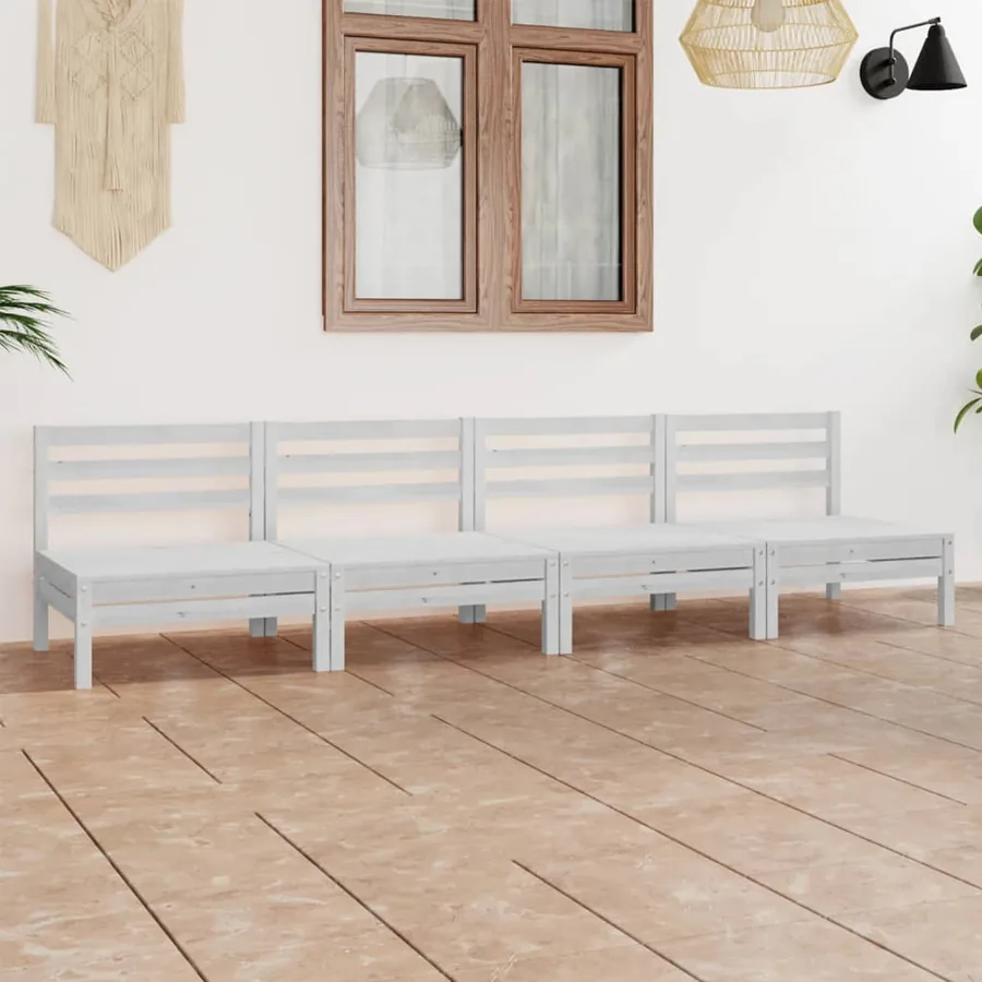 Salon de jardin 4 pcs Blanc Bois de pin massif