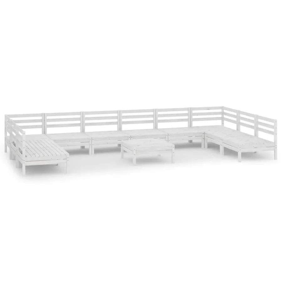 Salon de jardin 11 pcs Blanc Bois de pin massif - 2