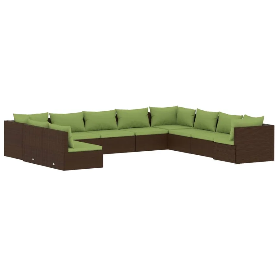 Salon de jardin 10 pcs avec coussins marron résine tressée - 2