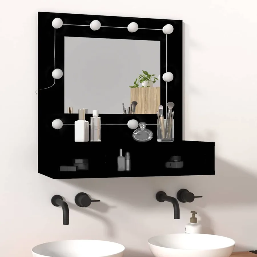 Armoire à miroir avec LED noir 60x31,5x62 cm - 3