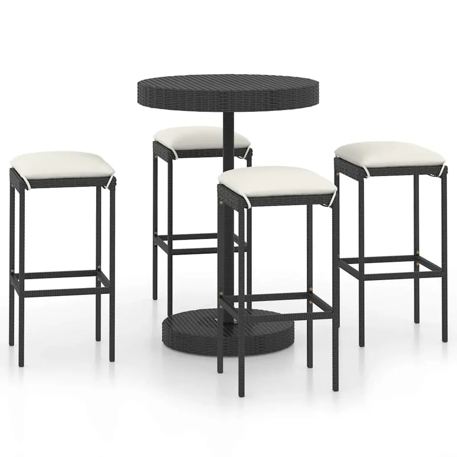 Ensemble de bar de jardin 5 pcs et coussins Résine tressée Noir - 2