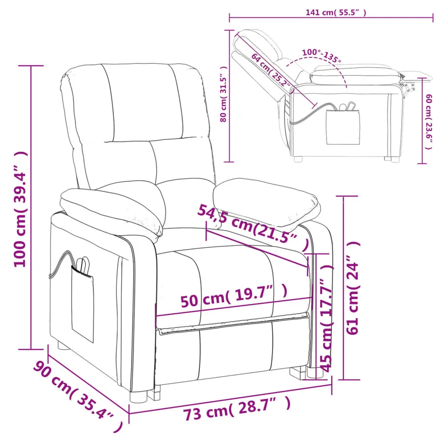 Fauteuil électrique de massage Bordeaux Tissu - 14