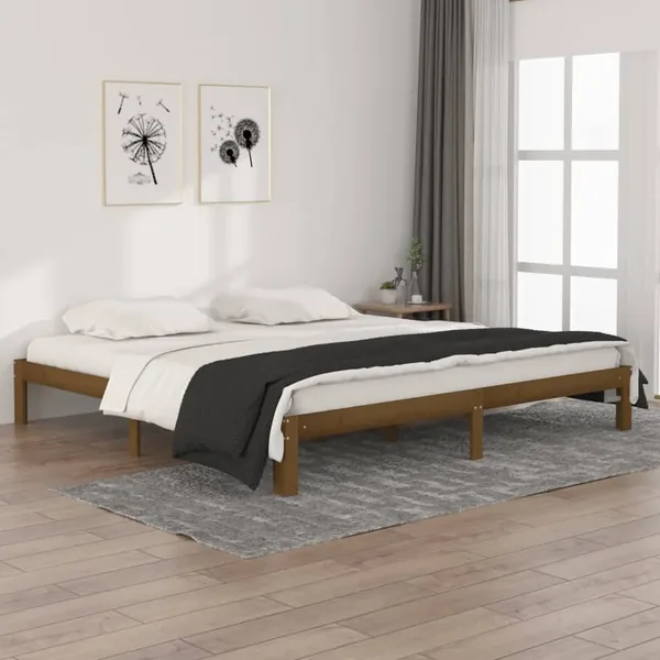 Cadre de lit sans matelas marron miel bois pin massif 200x200cm