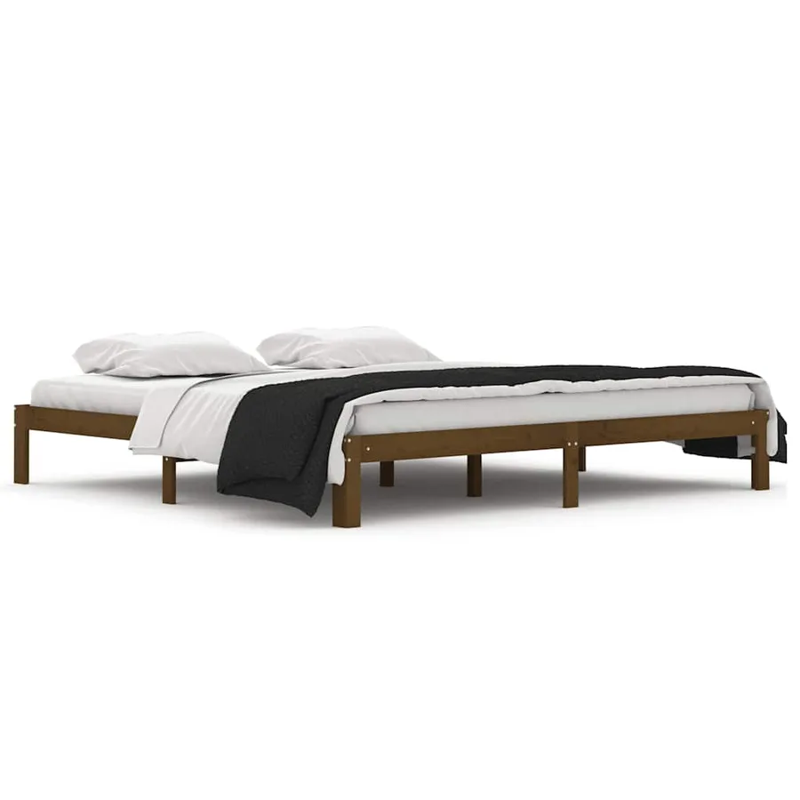 Cadre de lit sans matelas marron miel bois pin massif 200x200cm - 2