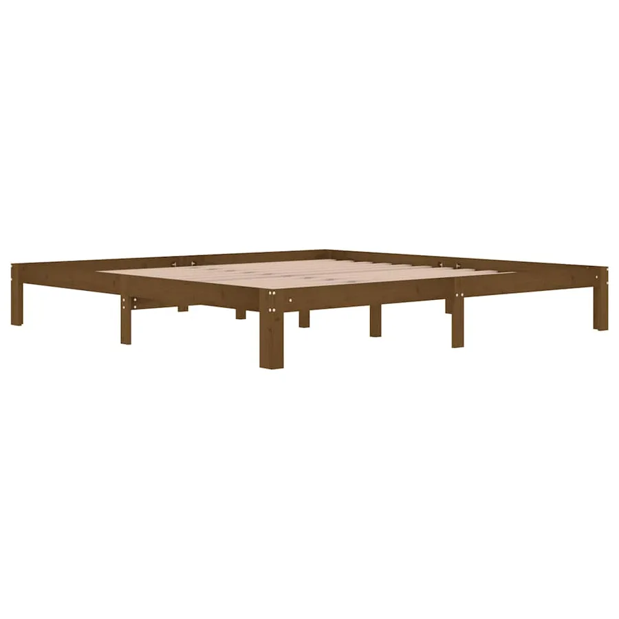 Cadre de lit sans matelas marron miel bois pin massif 200x200cm - 3